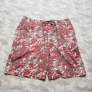 32 Bridge Board Shorts Mens 34 Red Camo Drawstring Lightweight Pockets